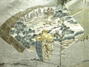 アンティーク　地紙に茶道具模様肩裏男物羽織